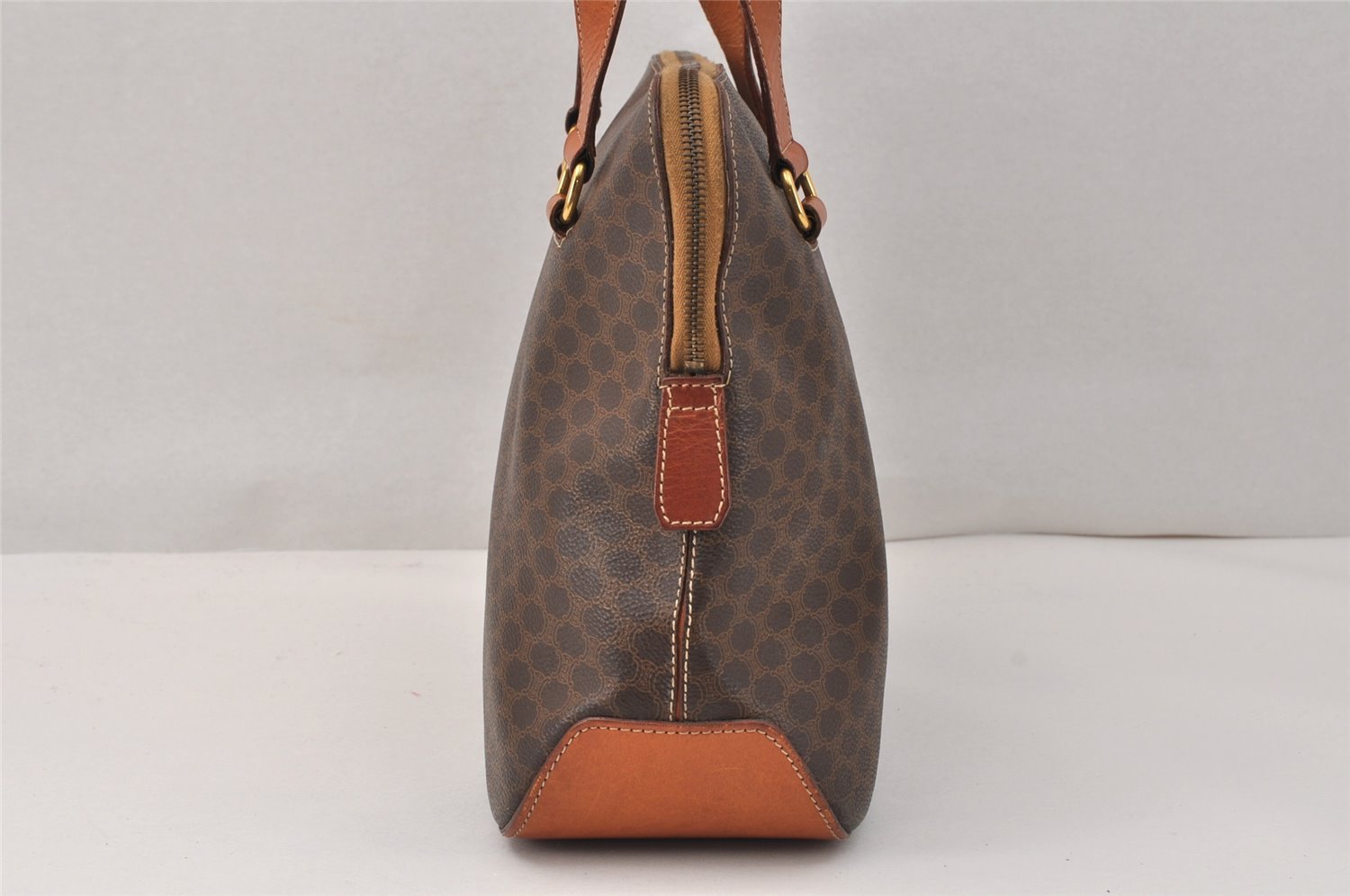 Authentic CELINE Macadam Blason Pattern Hand Tote Bag PVC Leather Brown 3757K