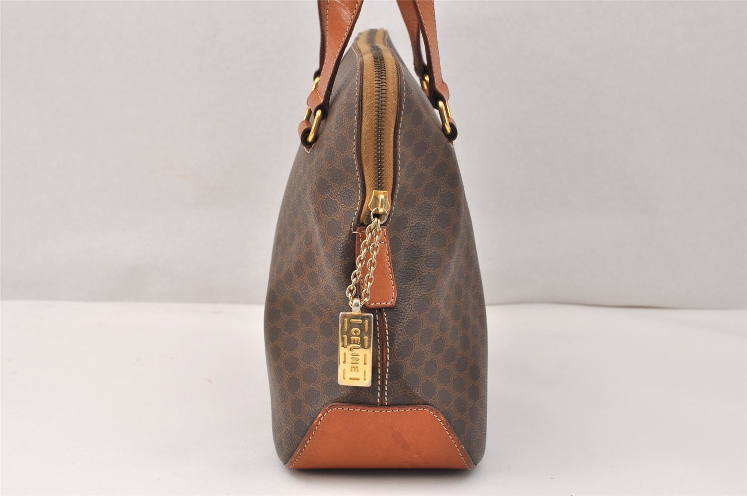 Authentic CELINE Macadam Blason Pattern Hand Tote Bag PVC Leather Brown 3757K