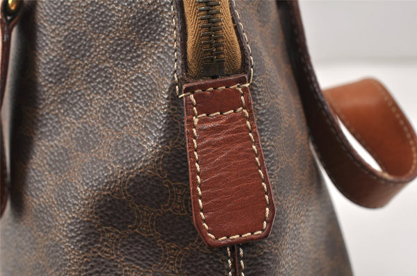 Authentic CELINE Macadam Blason Pattern Hand Tote Bag PVC Leather Brown 3757K