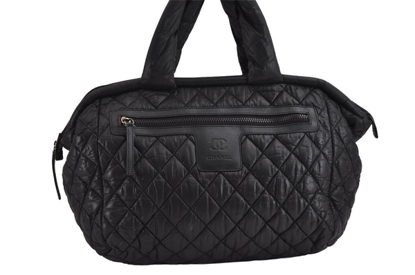 Authentic Chanel Vintage Coco Cocoon Matelasse Nylon Tote Hand Bag Black 3761J