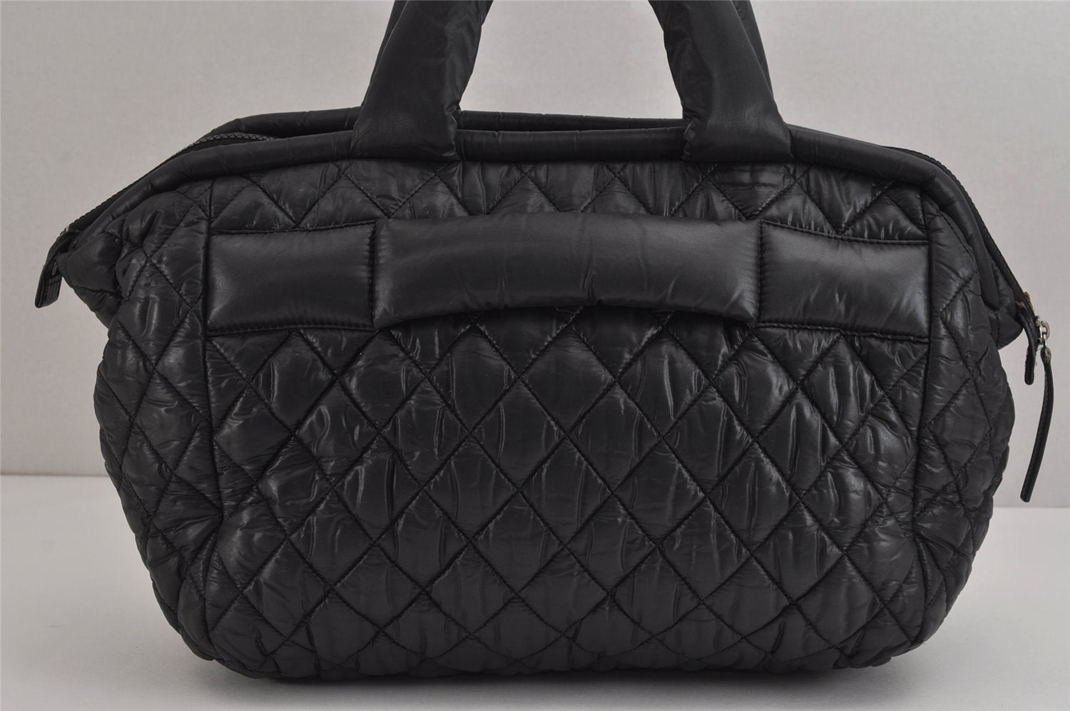 Authentic Chanel Vintage Coco Cocoon Matelasse Nylon Tote Hand Bag Black 3761J