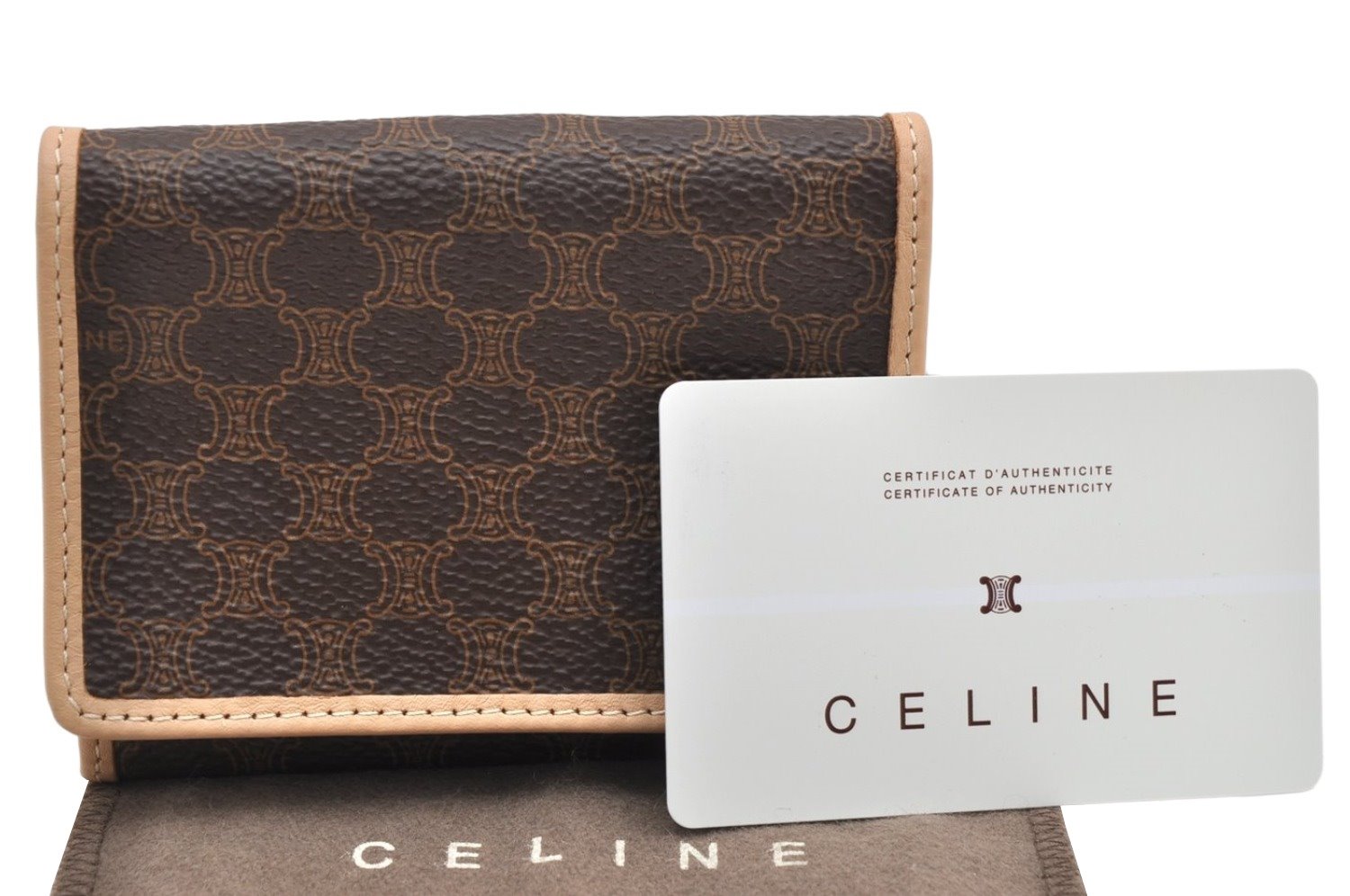 Authentic CELINE Macadam Blason Pattern Card Case PVC Leather Brown 3762K