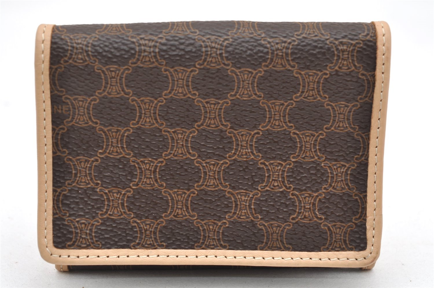 Authentic CELINE Macadam Blason Pattern Card Case PVC Leather Brown 3762K