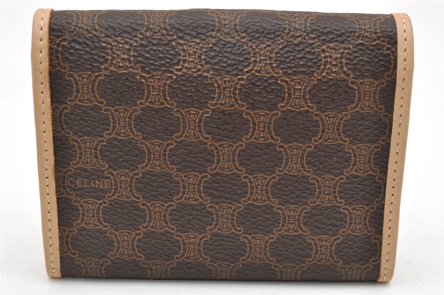 Authentic CELINE Macadam Blason Pattern Card Case PVC Leather Brown 3762K