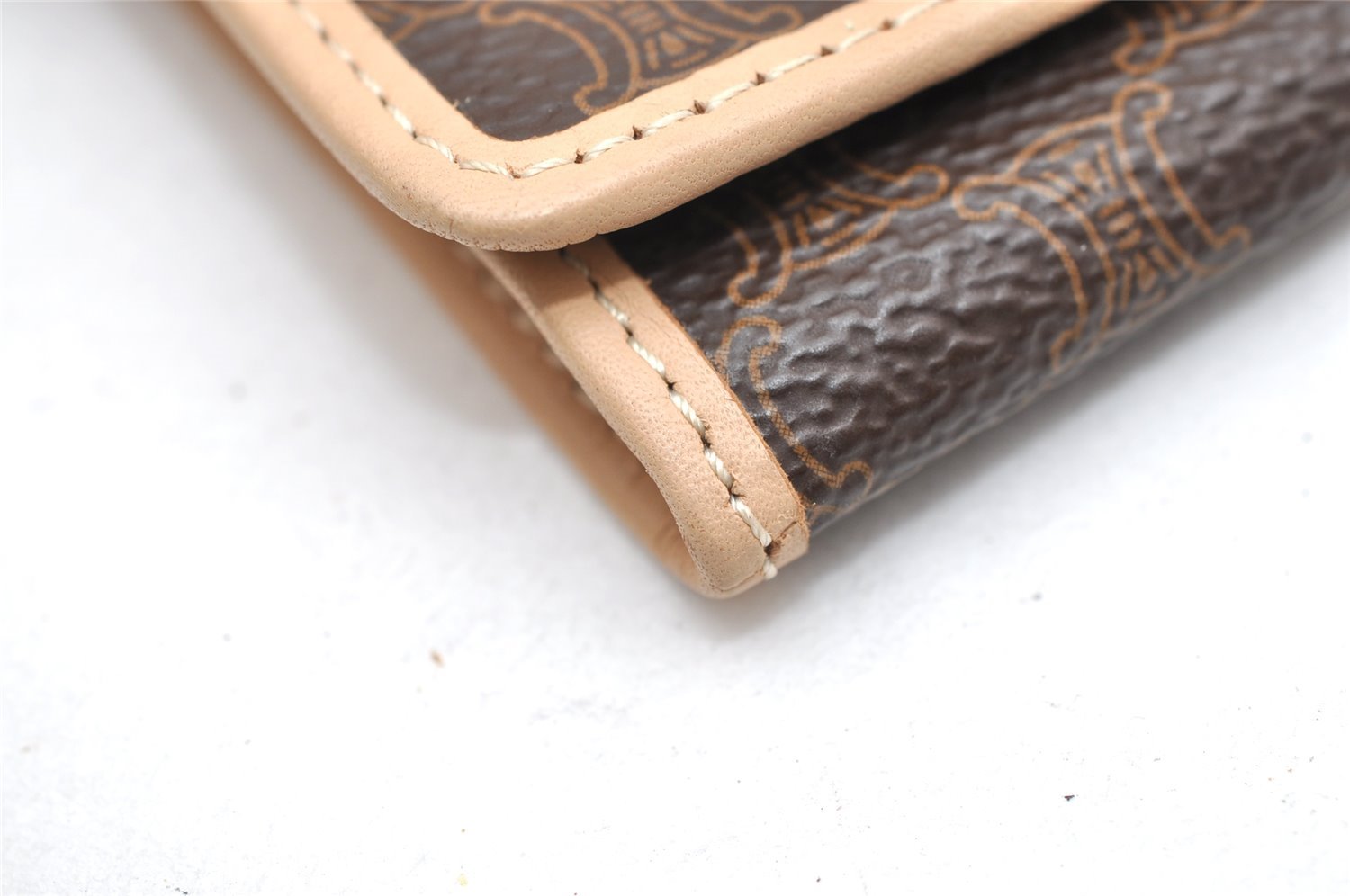 Authentic CELINE Macadam Blason Pattern Card Case PVC Leather Brown 3762K