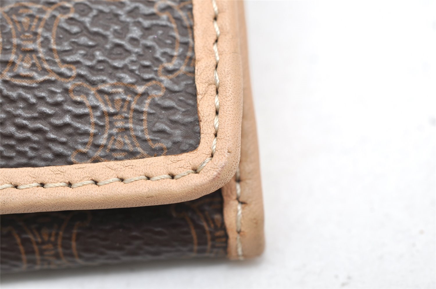 Authentic CELINE Macadam Blason Pattern Card Case PVC Leather Brown 3762K