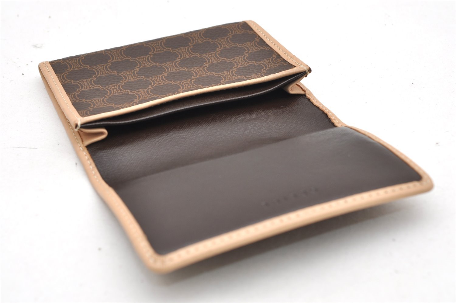 Authentic CELINE Macadam Blason Pattern Card Case PVC Leather Brown 3762K