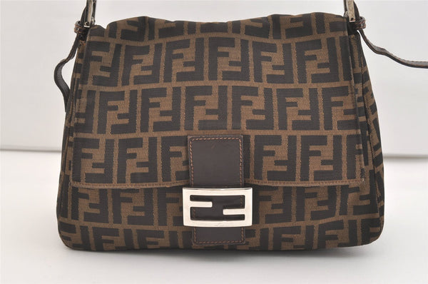 Authentic FENDI Zucca Mamma Baguette Shoulder Bag Canvas Leather Brown 3764J