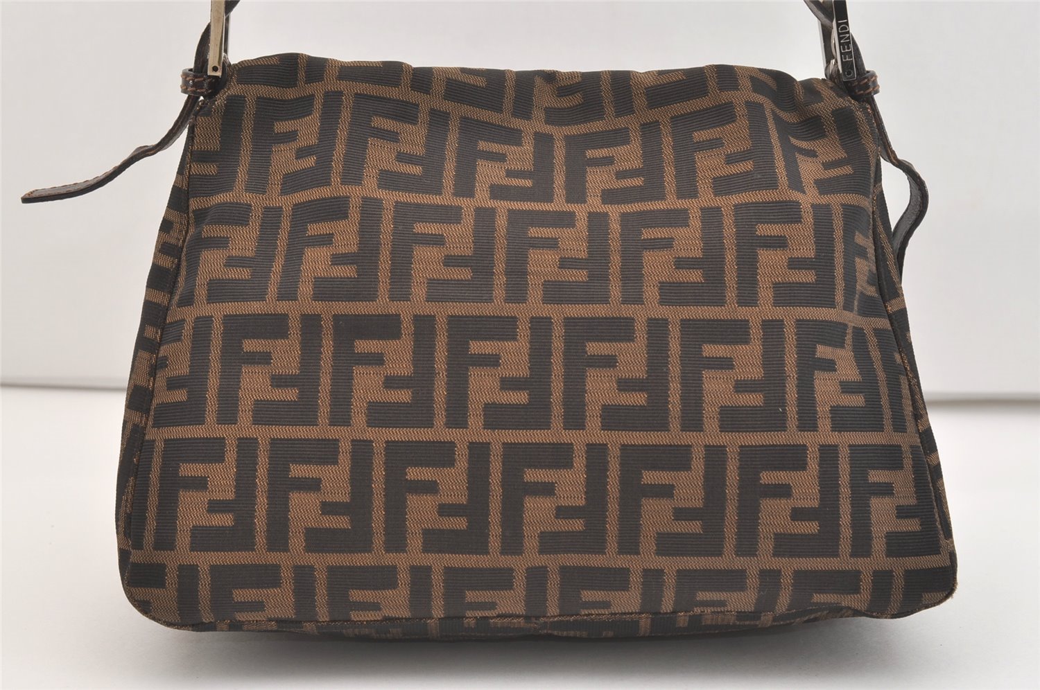 Authentic FENDI Zucca Mamma Baguette Shoulder Bag Canvas Leather Brown 3764J