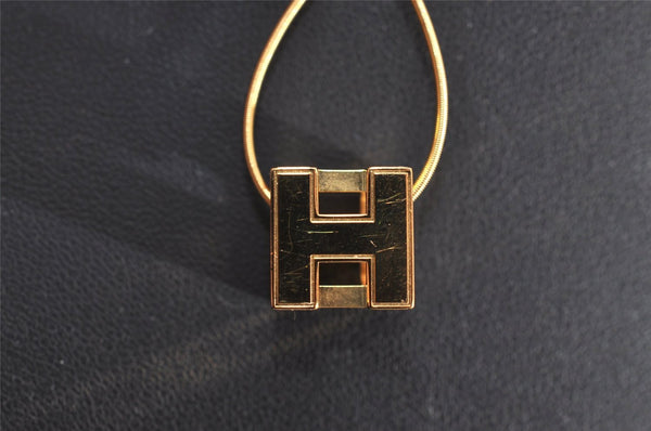 Authentic HERMES Cage De Ash H Cube Pendant Necklace Gold Box 3765J