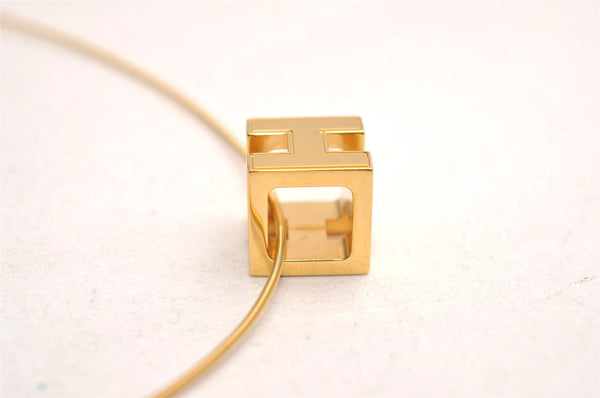 Authentic HERMES Cage De Ash H Cube Pendant Necklace Gold Box 3765J