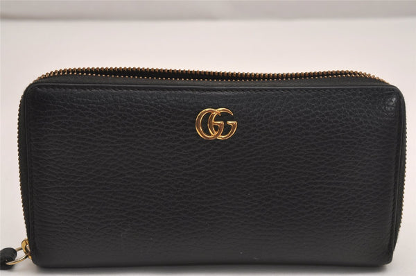 Authentic GUCCI GG Marmont Double G Long Wallet Leather 456117 Black Junk 3766J
