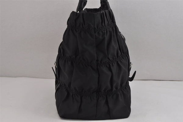 Authentic PRADA Tessuto Gaufre Nylon Leather Shoulder Hand Tote Bag Black 3768J