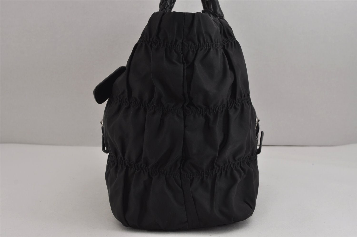 Authentic PRADA Tessuto Gaufre Nylon Leather Shoulder Hand Tote Bag Black 3768J