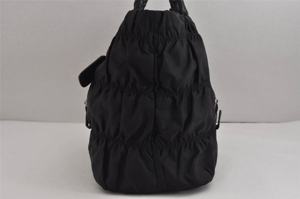 Authentic PRADA Tessuto Gaufre Nylon Leather Shoulder Hand Tote Bag Black 3768J