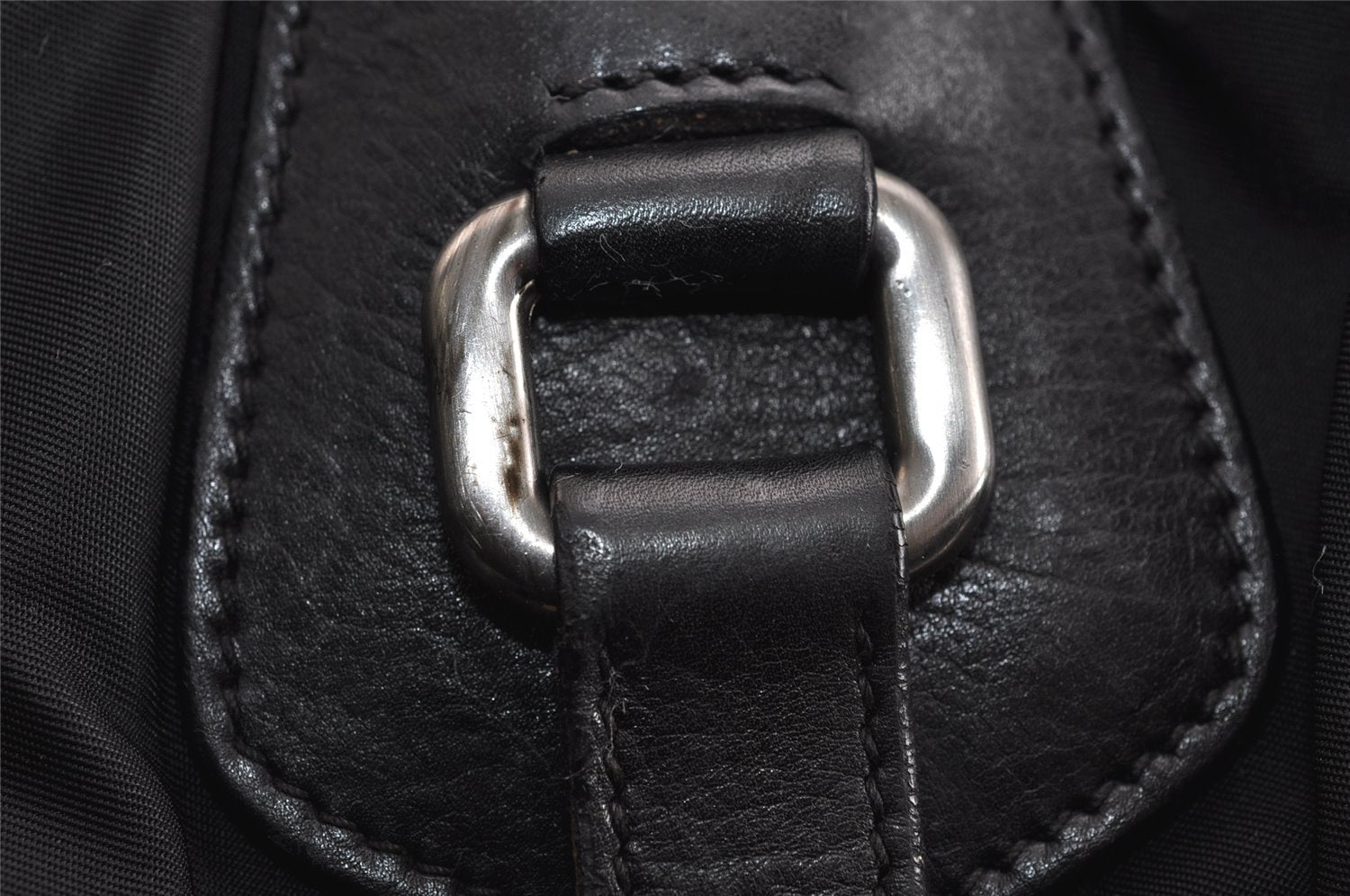 Authentic PRADA Tessuto Gaufre Nylon Leather Shoulder Hand Tote Bag Black 3768J