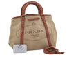 Authentic PRADA LOGO JACQUARD Canvas Leather 2Way Tote Bag BN1671 Beige 3769J