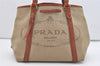 Authentic PRADA LOGO JACQUARD Canvas Leather 2Way Tote Bag BN1671 Beige 3769J