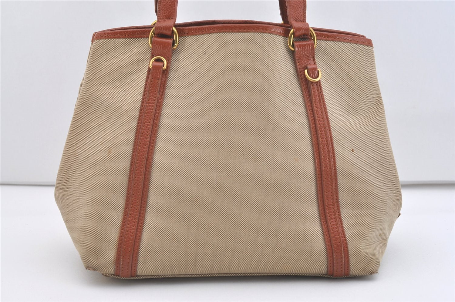 Authentic PRADA LOGO JACQUARD Canvas Leather 2Way Tote Bag BN1671 Beige 3769J