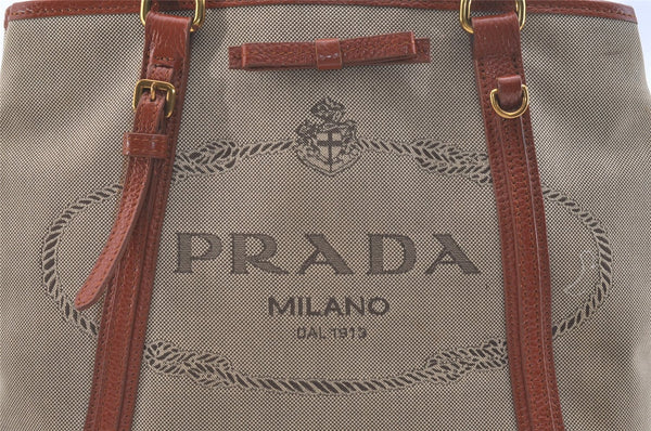 Authentic PRADA LOGO JACQUARD Canvas Leather 2Way Tote Bag BN1671 Beige 3769J