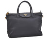 Authentic PRADA Vintage Nylon Tessuto Leather 2Way Shoulder Tote Bag Navy 3770J