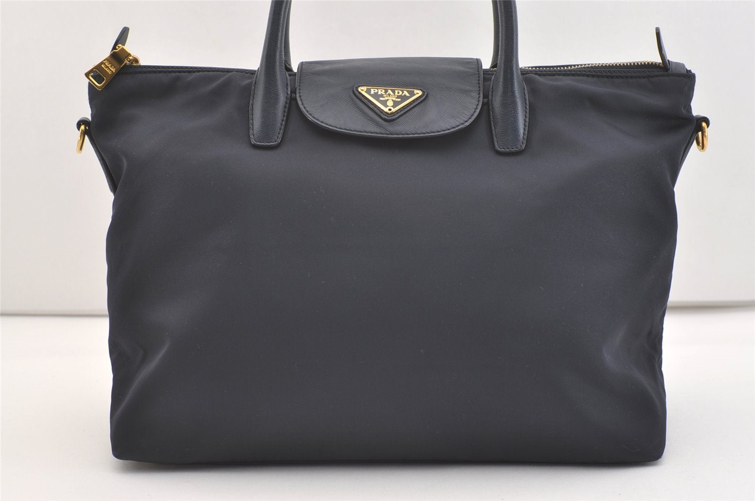Authentic PRADA Vintage Nylon Tessuto Leather 2Way Shoulder Tote Bag Navy 3770J