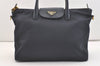 Authentic PRADA Vintage Nylon Tessuto Leather 2Way Shoulder Tote Bag Navy 3770J
