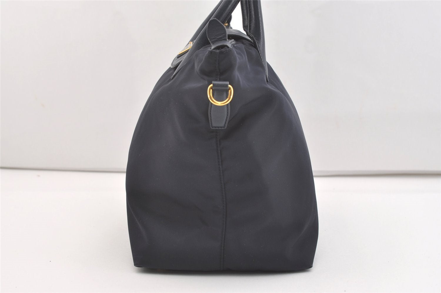 Authentic PRADA Vintage Nylon Tessuto Leather 2Way Shoulder Tote Bag Navy 3770J