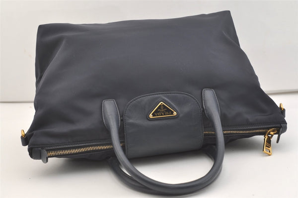 Authentic PRADA Vintage Nylon Tessuto Leather 2Way Shoulder Tote Bag Navy 3770J