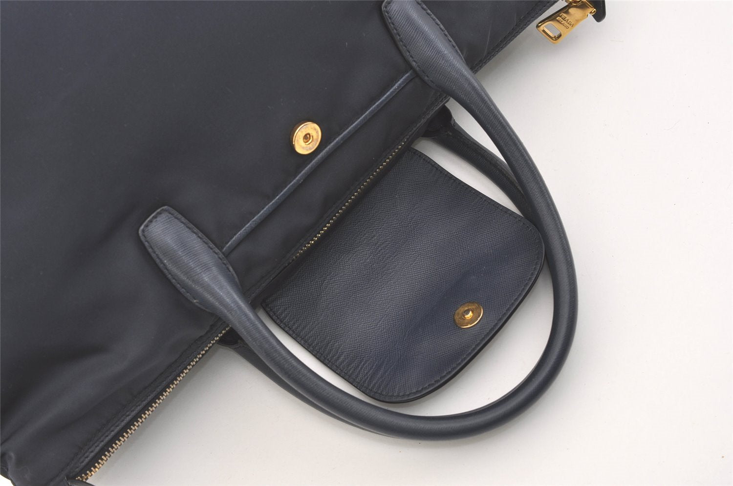 Authentic PRADA Vintage Nylon Tessuto Leather 2Way Shoulder Tote Bag Navy 3770J