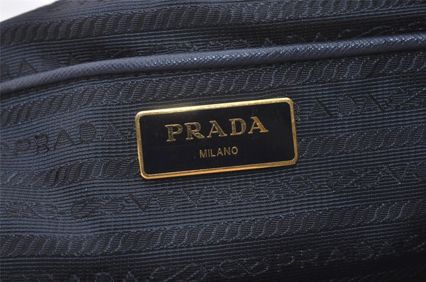 Authentic PRADA Vintage Nylon Tessuto Leather 2Way Shoulder Tote Bag Navy 3770J