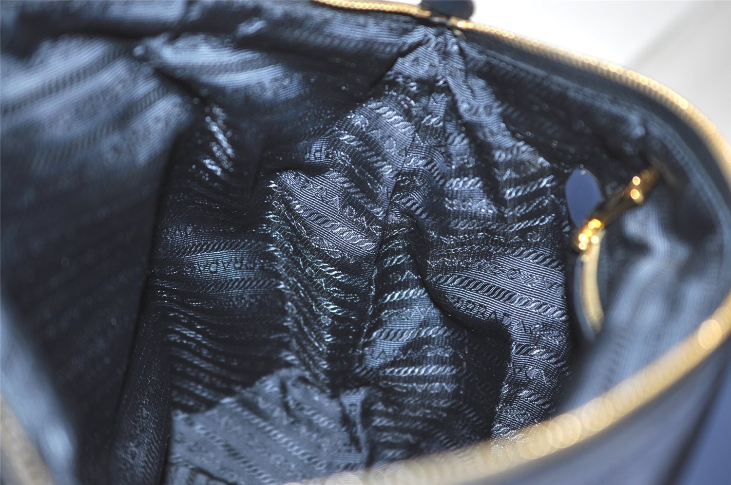 Authentic PRADA Vintage Nylon Tessuto Leather 2Way Shoulder Tote Bag Navy 3770J