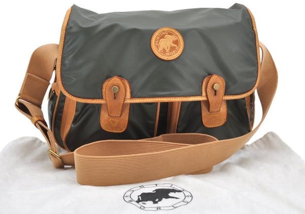 Authentic HUNTING WORLD Shoulder Bag Battue Cloth Nylon Leather Khaki 3774K