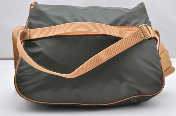 Authentic HUNTING WORLD Shoulder Bag Battue Cloth Nylon Leather Khaki 3774K