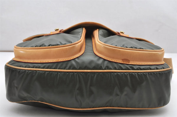 Authentic HUNTING WORLD Shoulder Bag Battue Cloth Nylon Leather Khaki 3774K