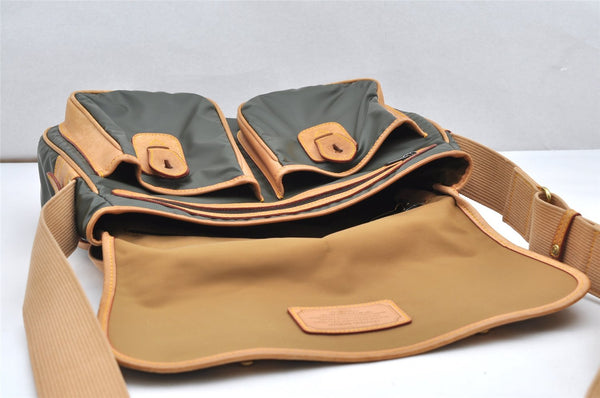 Authentic HUNTING WORLD Shoulder Bag Battue Cloth Nylon Leather Khaki 3774K