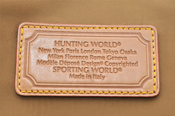Authentic HUNTING WORLD Shoulder Bag Battue Cloth Nylon Leather Khaki 3774K