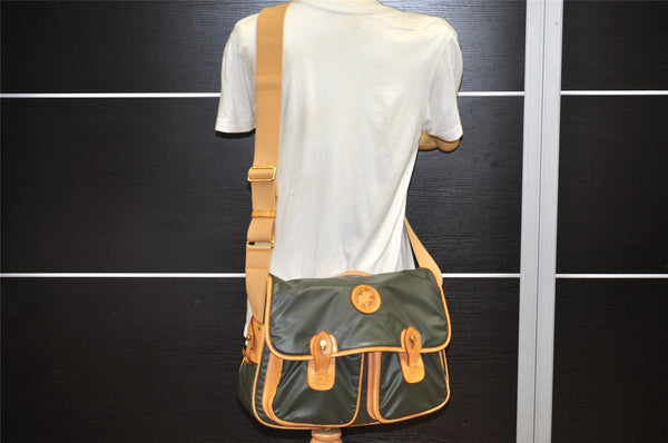 Authentic HUNTING WORLD Shoulder Bag Battue Cloth Nylon Leather Khaki 3774K