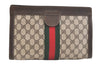 Authentic GUCCI Web Sherry Line Clutch Hand Bag Purse GG PVC Leather Brown 3776K