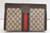 Authentic GUCCI Web Sherry Line Clutch Hand Bag Purse GG PVC Leather Brown 3776K