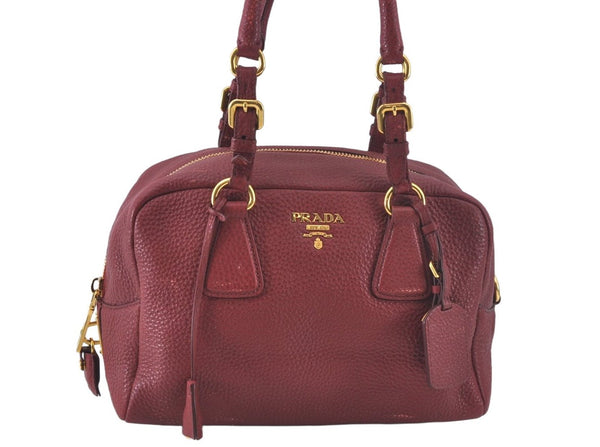 Authentic PRADA Leather Nappa Shoulder Hand Bag Red 3777J