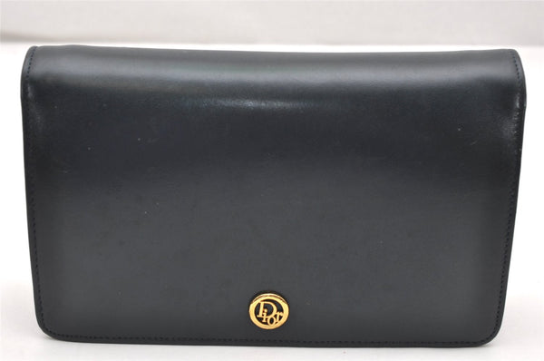 Authentic Christian Dior Chain Shoulder Cross Body Bag Leather Navy Blue 3777K