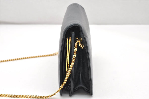 Authentic Christian Dior Chain Shoulder Cross Body Bag Leather Navy Blue 3777K