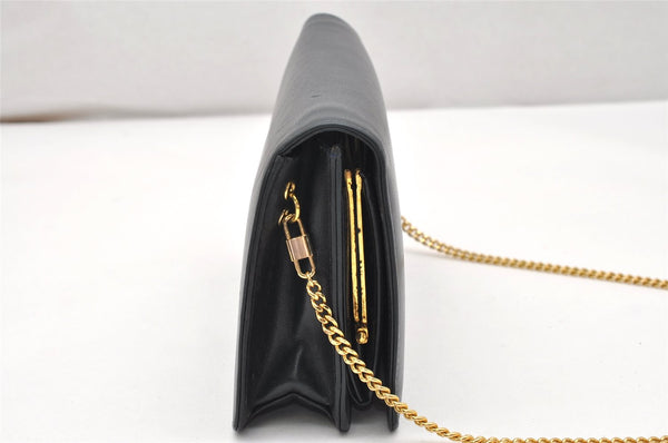 Authentic Christian Dior Chain Shoulder Cross Body Bag Leather Navy Blue 3777K