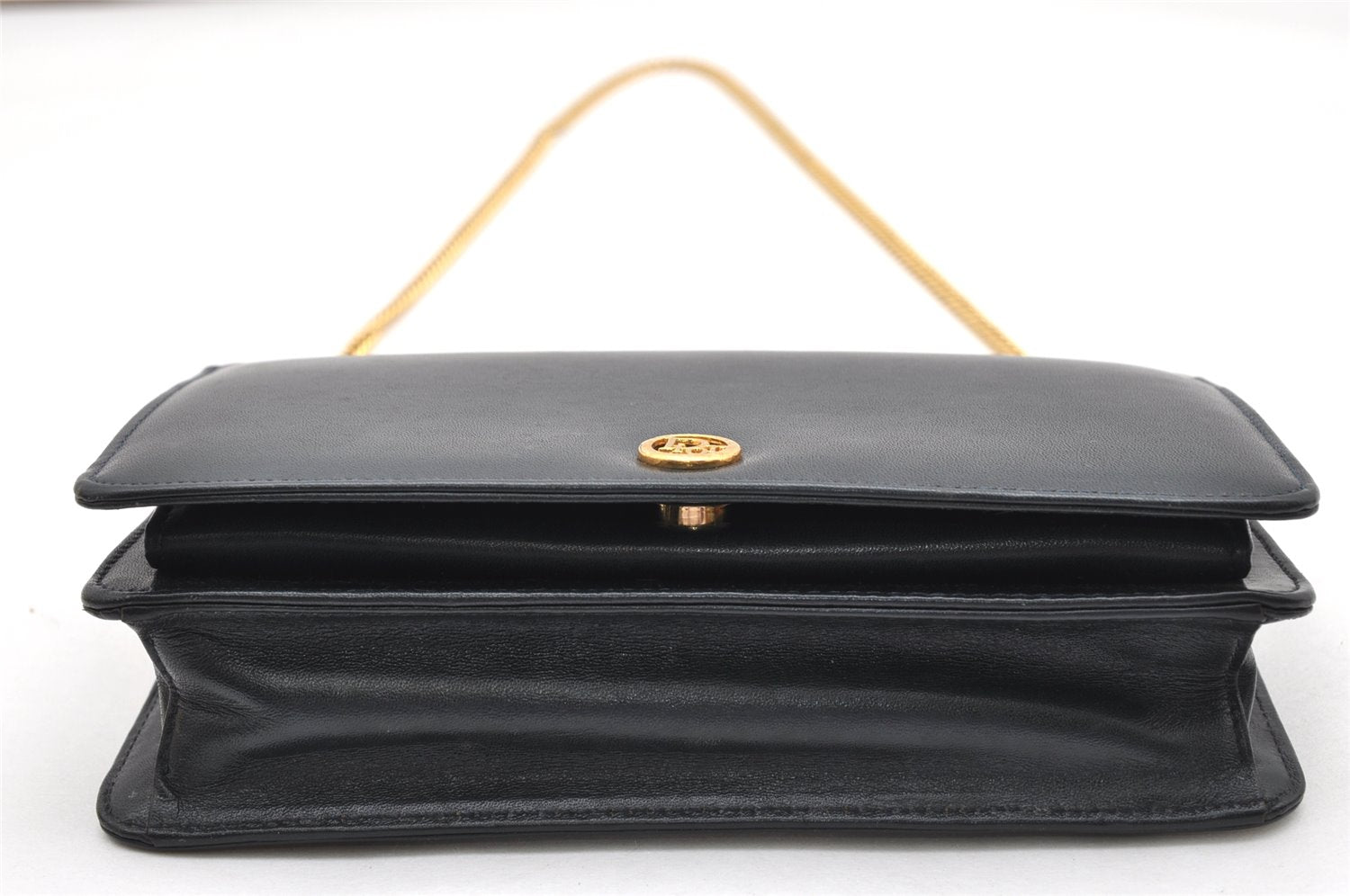 Authentic Christian Dior Chain Shoulder Cross Body Bag Leather Navy Blue 3777K