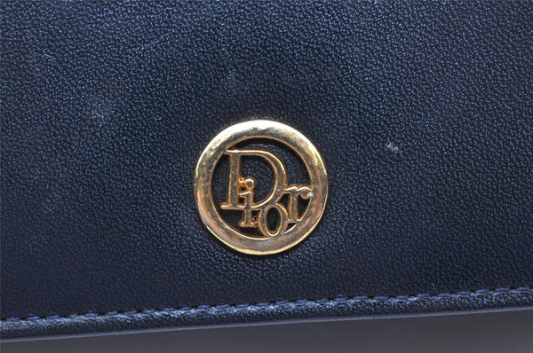 Authentic Christian Dior Chain Shoulder Cross Body Bag Leather Navy Blue 3777K