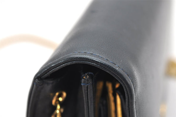 Authentic Christian Dior Chain Shoulder Cross Body Bag Leather Navy Blue 3777K