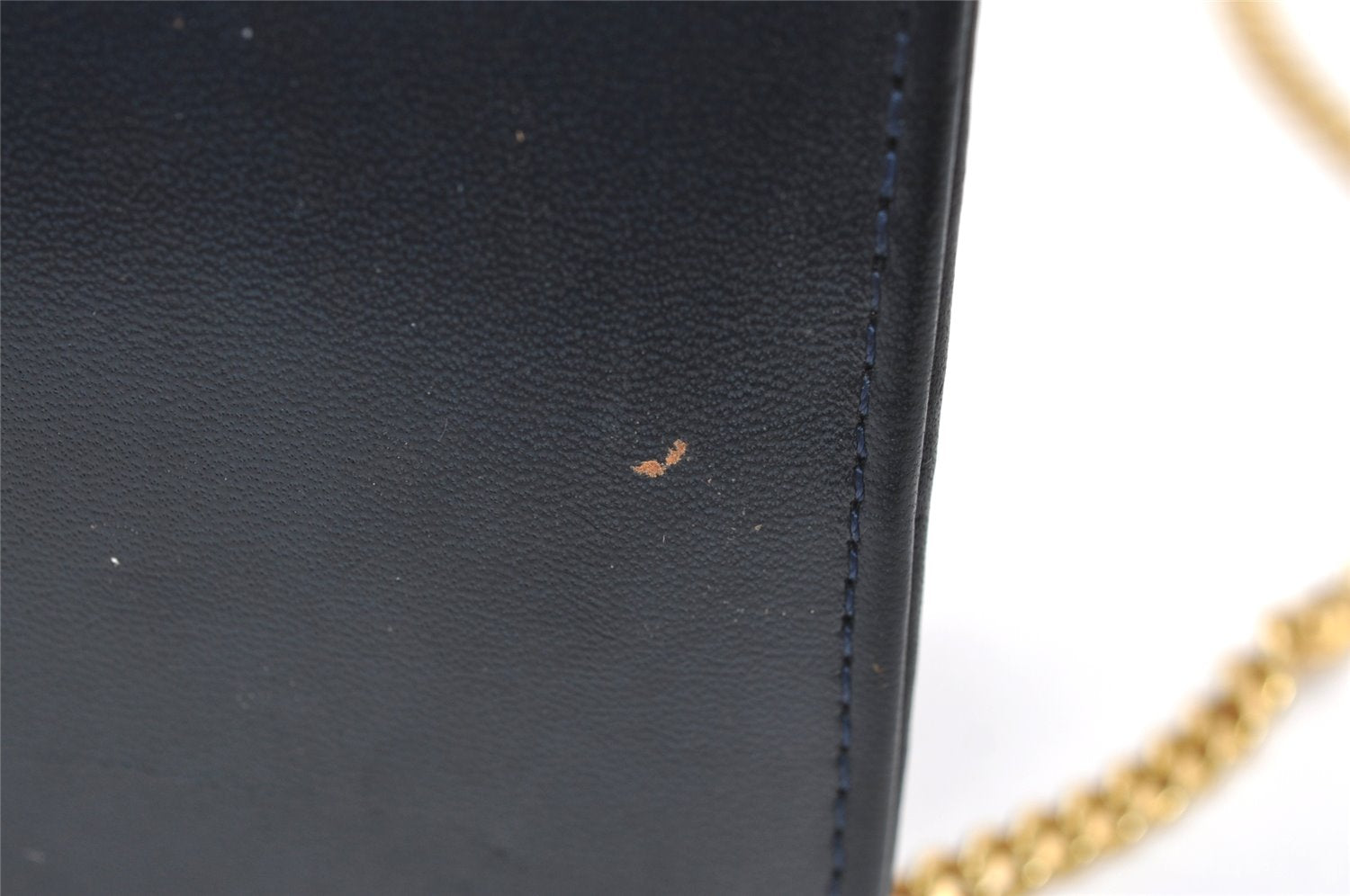 Authentic Christian Dior Chain Shoulder Cross Body Bag Leather Navy Blue 3777K
