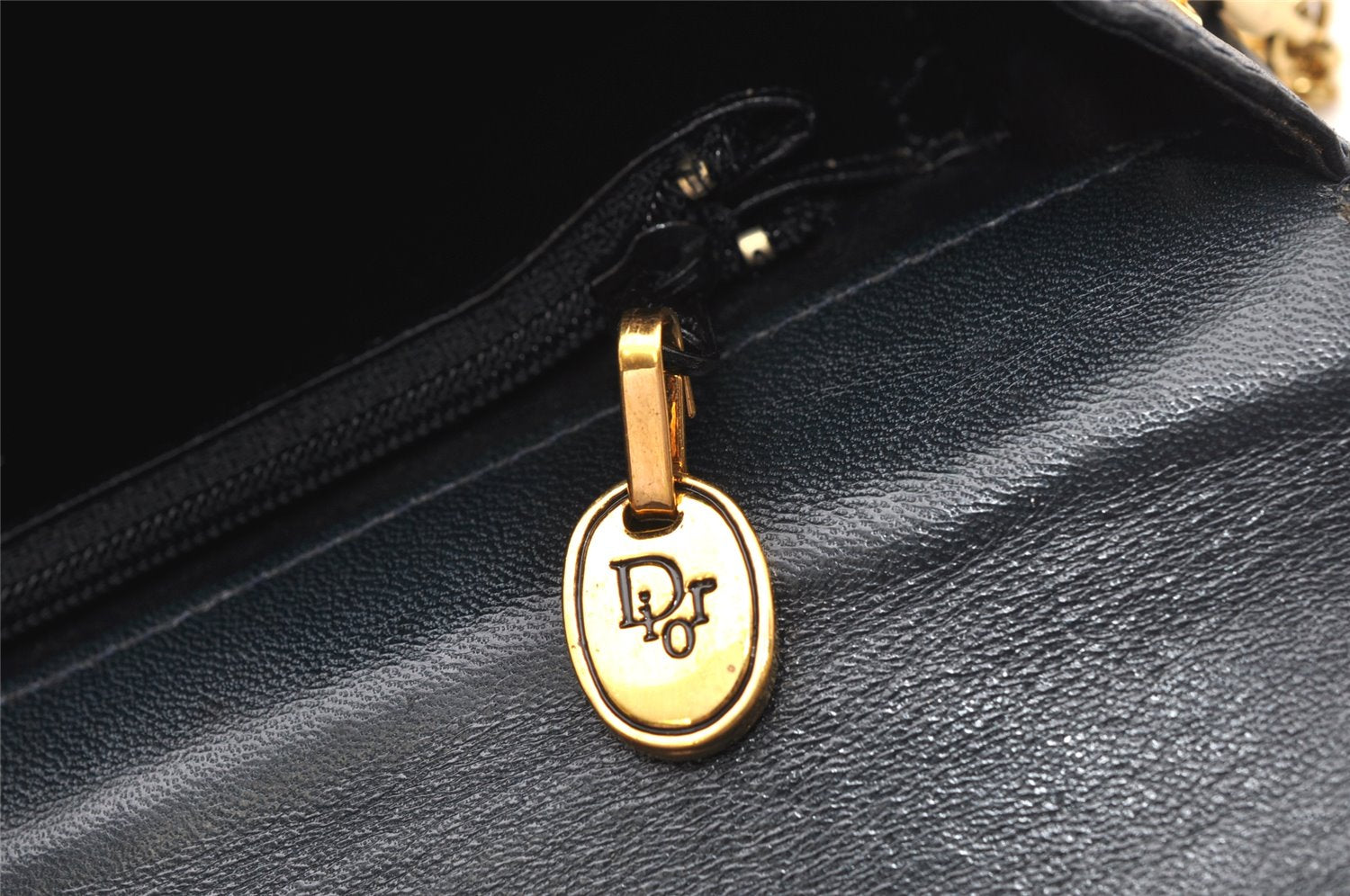 Authentic Christian Dior Chain Shoulder Cross Body Bag Leather Navy Blue 3777K