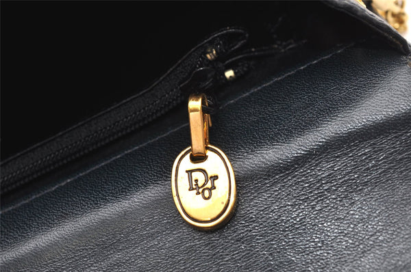 Authentic Christian Dior Chain Shoulder Cross Body Bag Leather Navy Blue 3777K